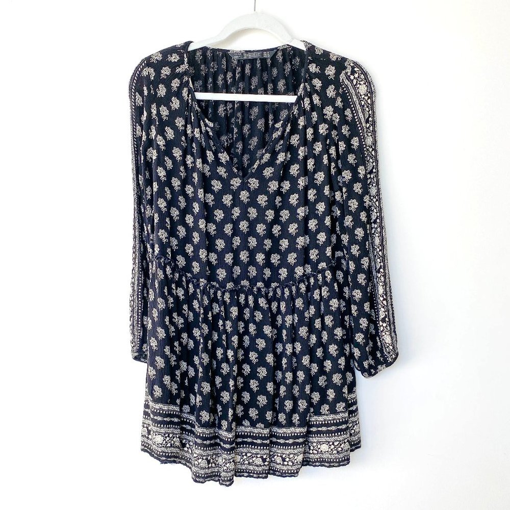 Zara Trafaluc Split Neck Patterned Tunic M - image 2